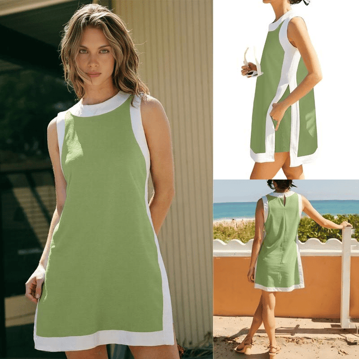 👗Ženski ležerni top i kratke hlače bez rukava s blokovima boja i džepovima🥰-HR