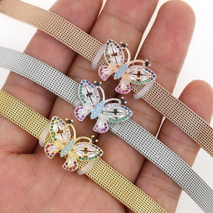 Zirconia Crystals Bangles: Stainless Steel Lover Buckles for Women